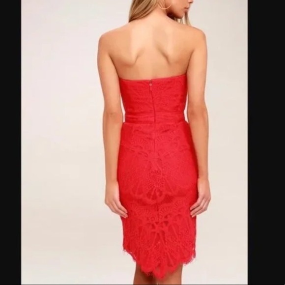 Adelyn Rae Red Lace Strapless Bodycon Dress​ - Picture 2 of 8
